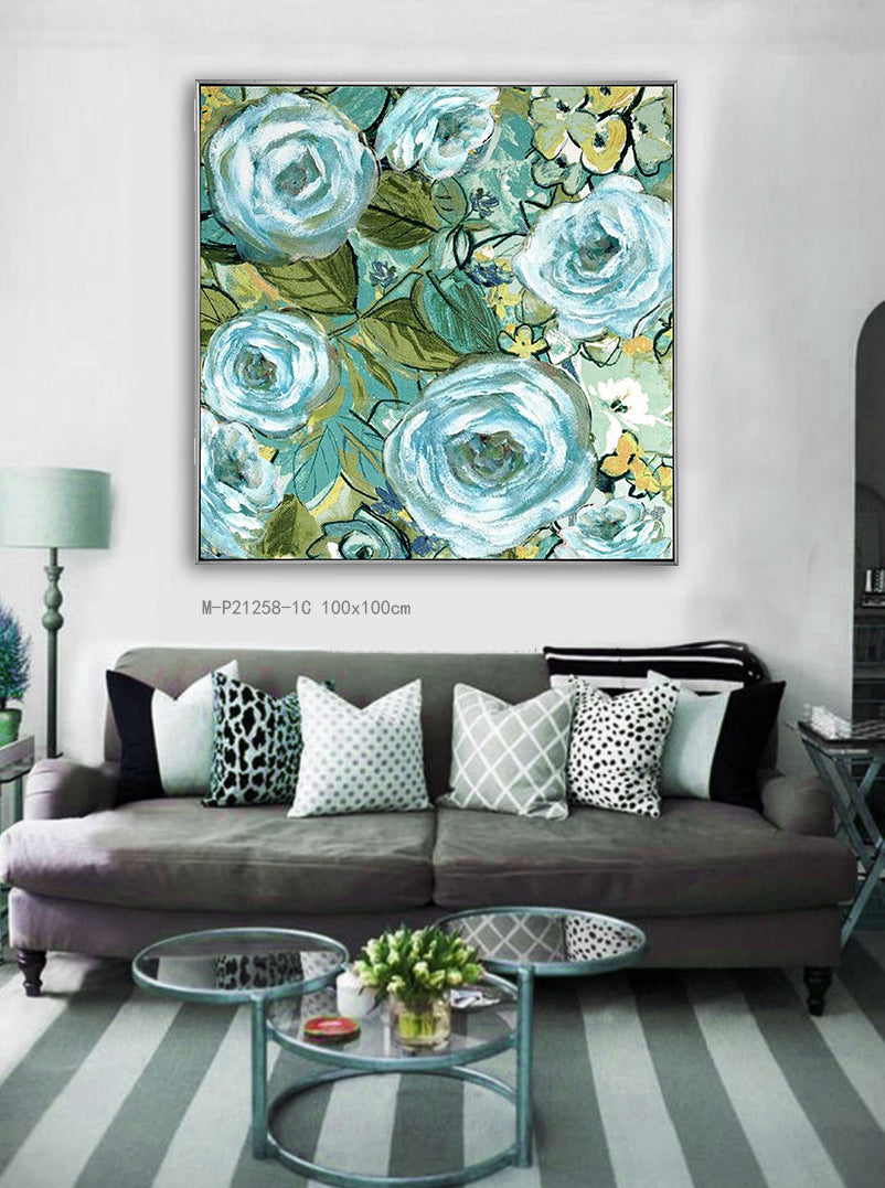 Framed Silver/Black Customized Abstract Floral III 80*80 cm