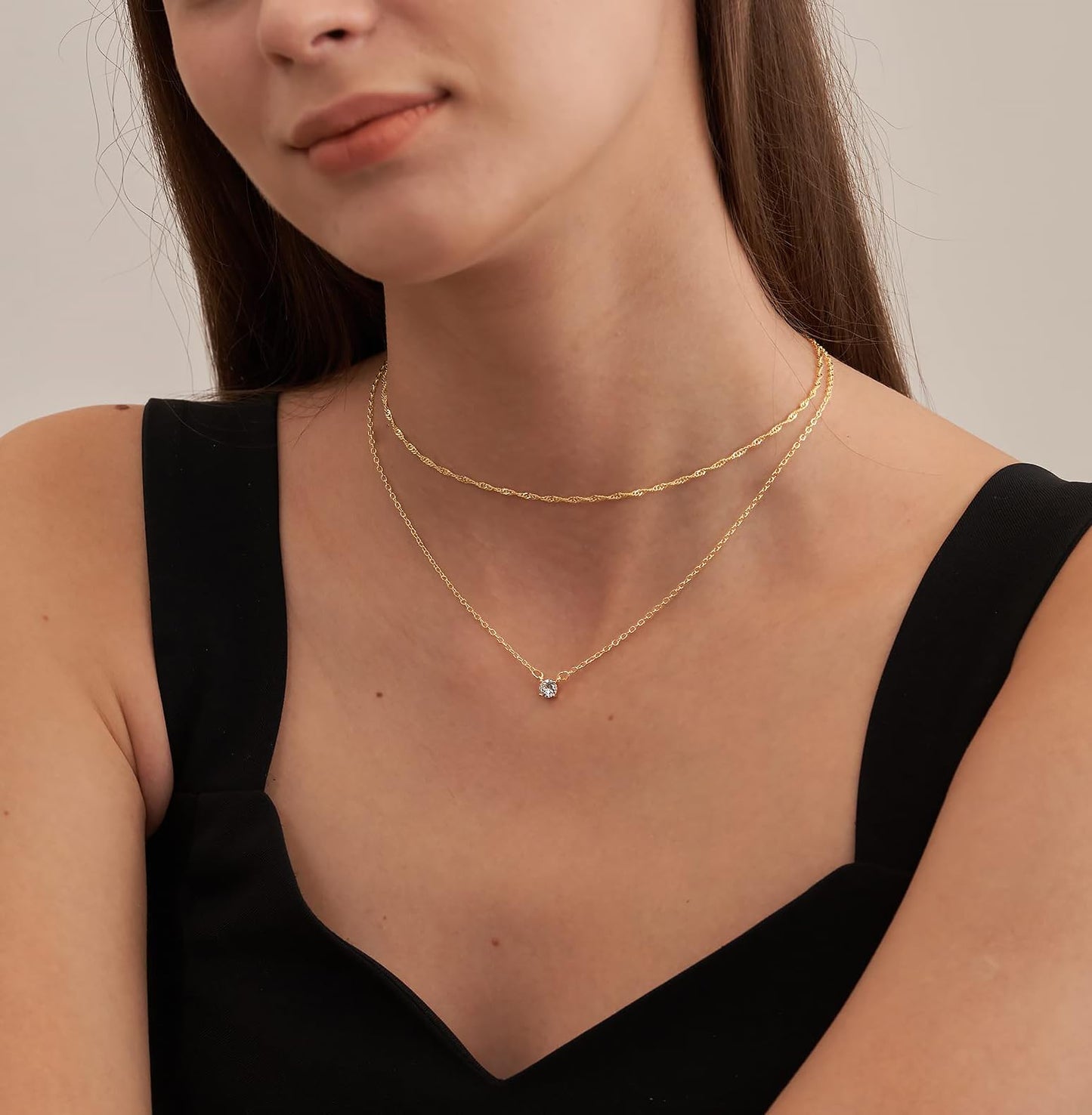 Colliers en diamant pour femmes, délicat collier ras du cou en or 14 carats/argent sterling, bijoux simples plaqués or et zircones cubiques, cadeaux tendance