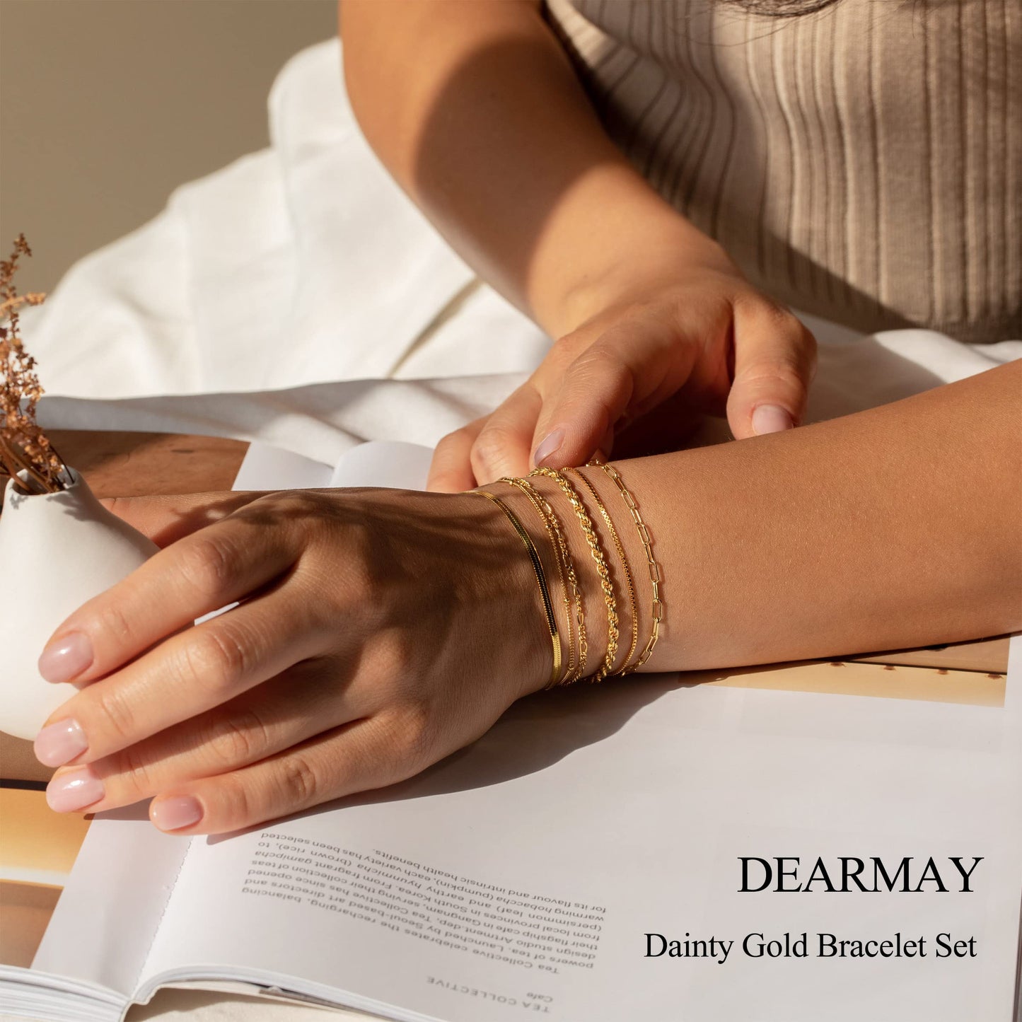 Bracelets en or pour femmes, étanches, parures de bijoux en or véritable 14 carats, tendance, fins et délicats, empilables, avec chaîne cubaine et trombone, accessoires de mode, cadeaux pour femmes