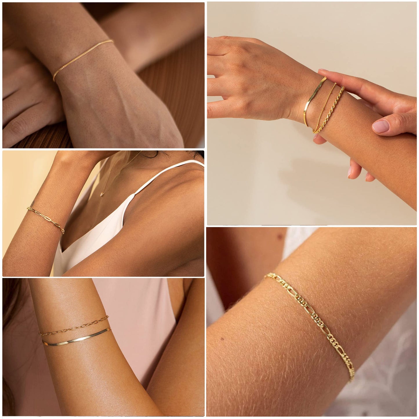Bracelets en or pour femmes, étanches, parures de bijoux en or véritable 14 carats, tendance, fins et délicats, empilables, avec chaîne cubaine et trombone, accessoires de mode, cadeaux pour femmes