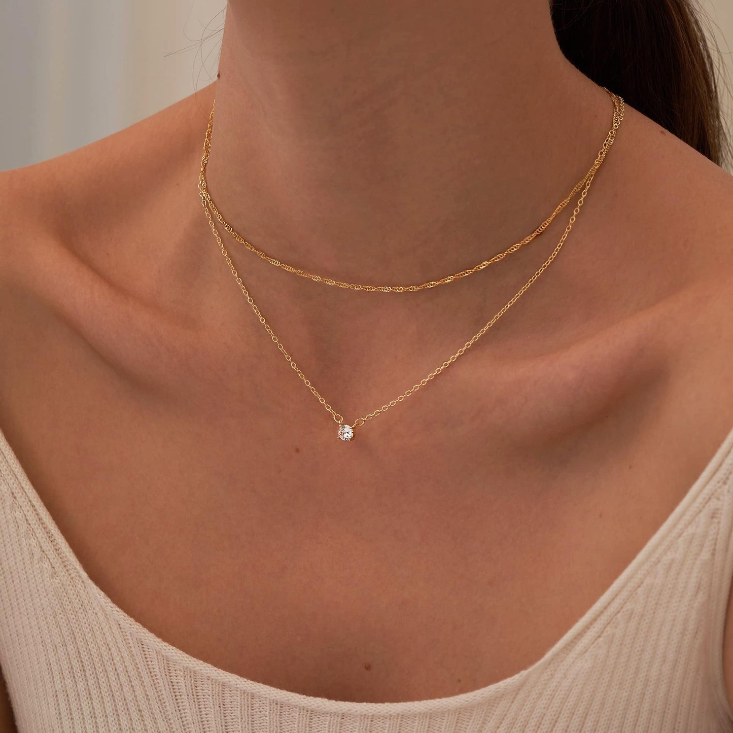 Colliers en diamant pour femmes, délicat collier ras du cou en or 14 carats/argent sterling, bijoux simples plaqués or et zircones cubiques, cadeaux tendance