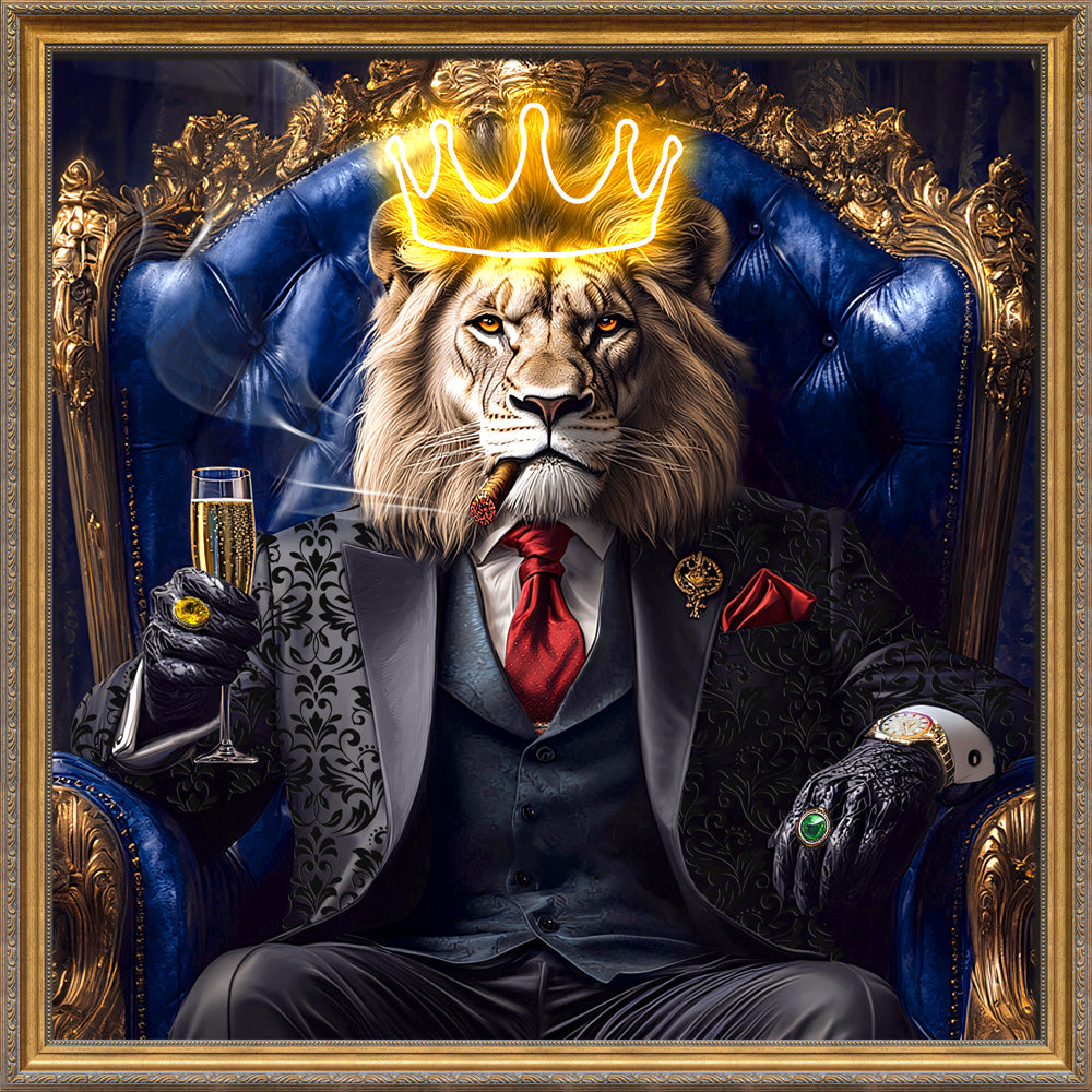 LED Lion King Wall Art Living Room Office Decorations Oversized Artwork for Walls Cool Canvas Painting Abstract Art Textured Looking (24x24 inch)