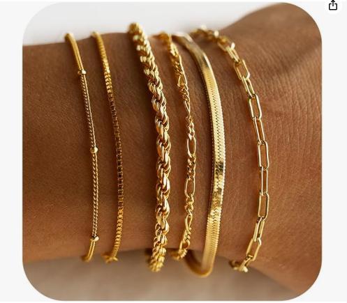 Bracelets en or pour femmes, étanches, parures de bijoux en or véritable 14 carats, tendance, fins et délicats, empilables, avec chaîne cubaine et trombone, accessoires de mode, cadeaux pour femmes 