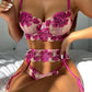 Lingerie Bra and Panty Set for Women See Through Sheer Underwear Cute Foral Embroidery Babydoll Suit