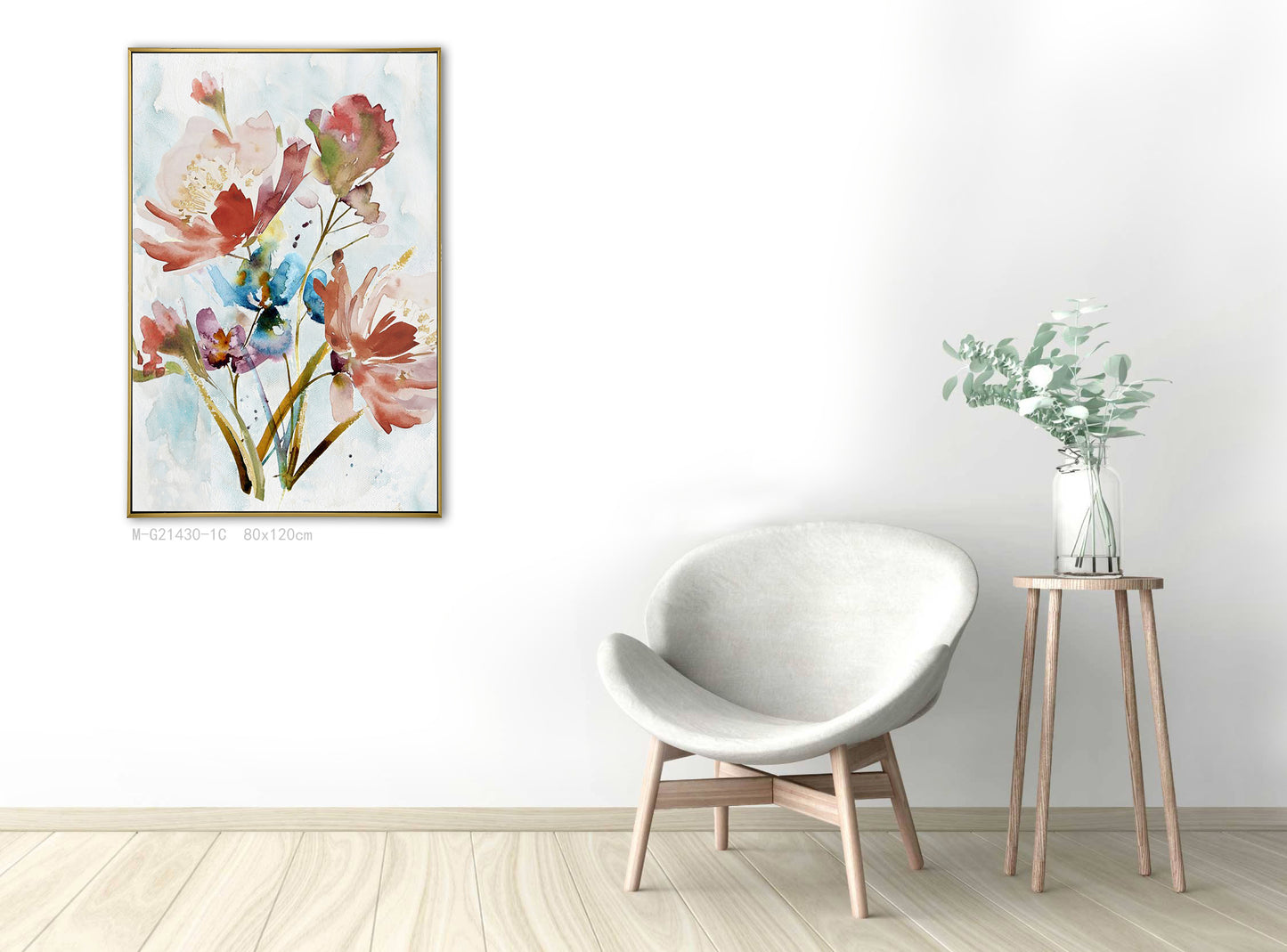 Framed Gold/White Customized Watercolor Floral 60*90 cm