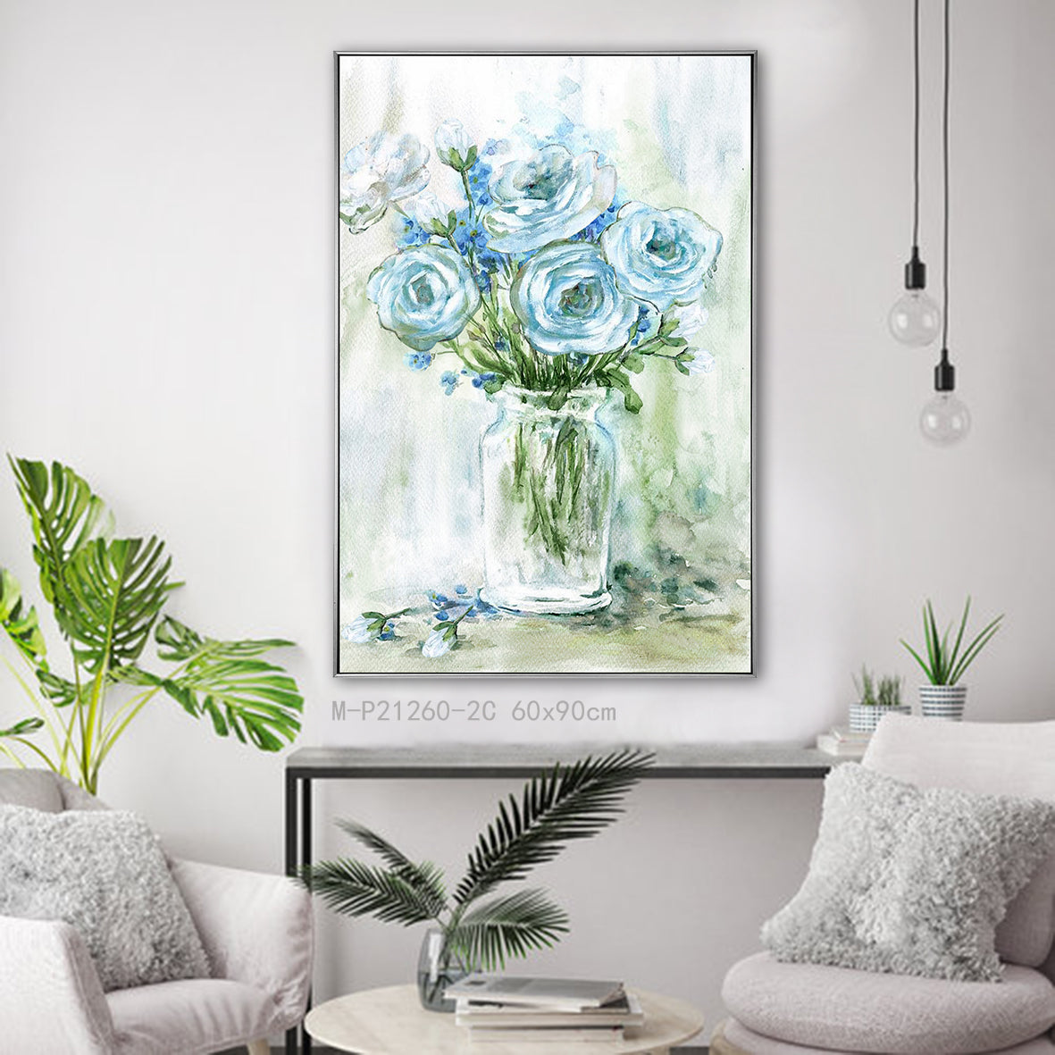 Hand Painted Abstract Floral Paintings with Silver Outer Frame 60*90 cm