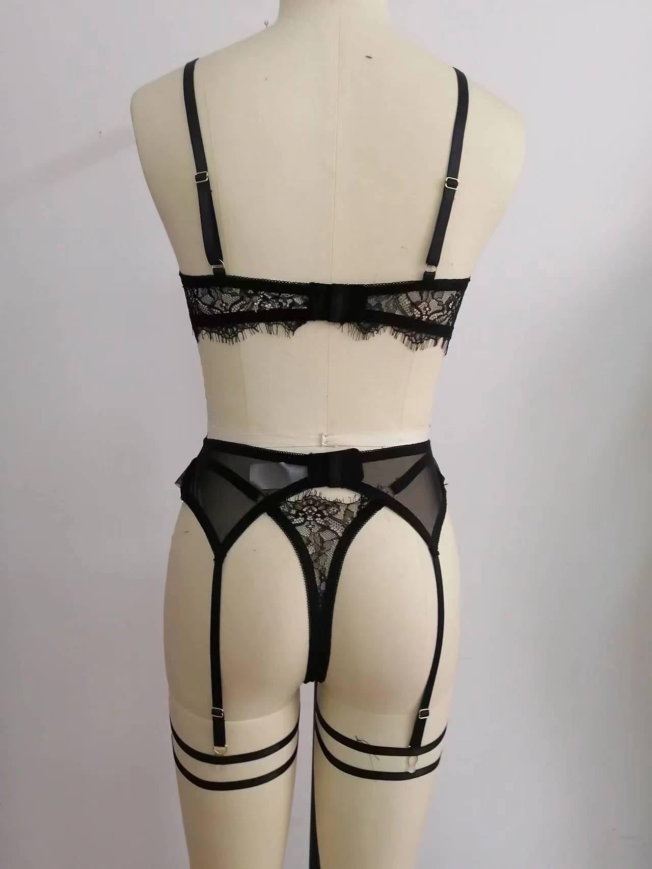 Women's Laced Lingerie Sets Two Piece Babydoll Harness Cage Cup Hollow Out Underwear