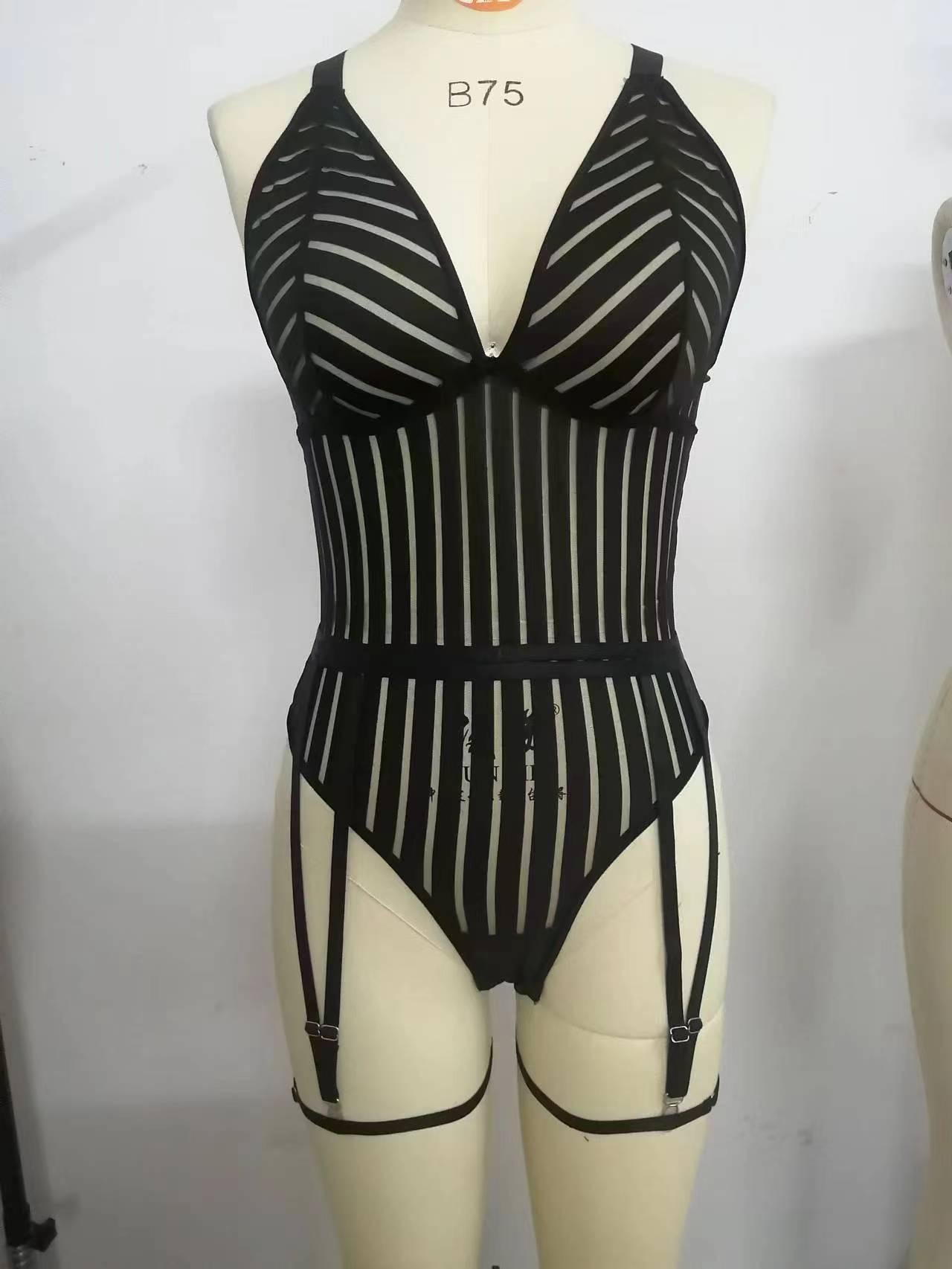 Women Lingerie Set Strappy Criss Cross Harness Cage Bra Deep V Neck Bikini Naughty Outfits