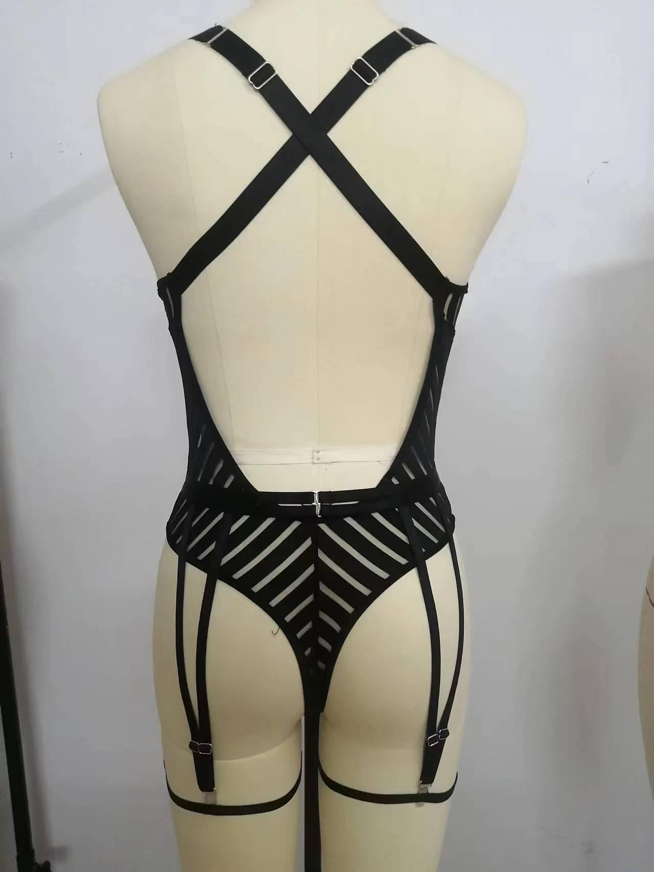 Women Lingerie Set Strappy Criss Cross Harness Cage Bra Deep V Neck Bikini Naughty Outfits