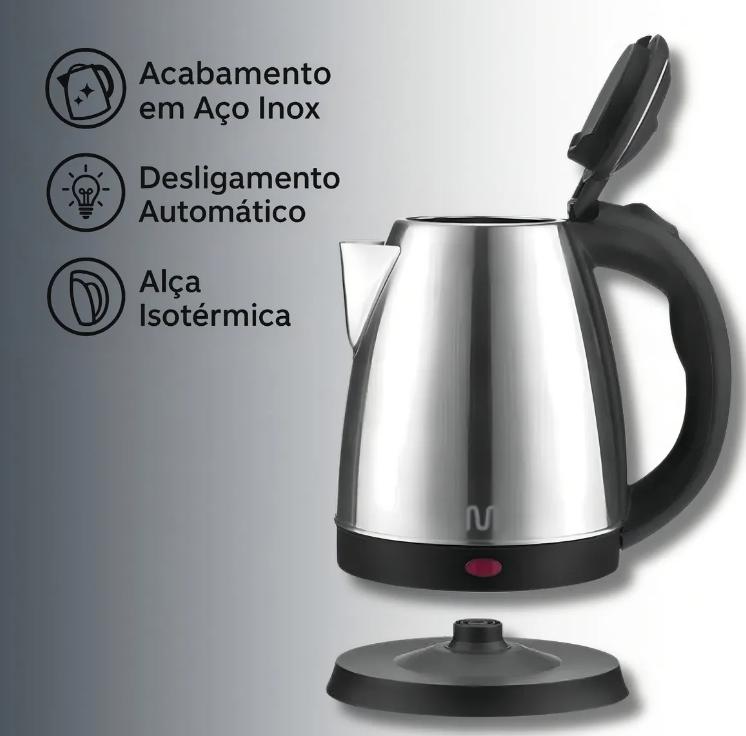 Chaleira Elétrica Loja Flix 1,8L Inox Desligamento Automático