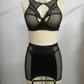 Women's Strappy Harness Hollow Out 2 Piece Cut Out Underwear Bra and Panty Lingerie Sets