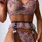 High Waist V Neck Floral Lace Lingerie Set Women's Lace 3 Piece Underwear Bra and Panty Sets