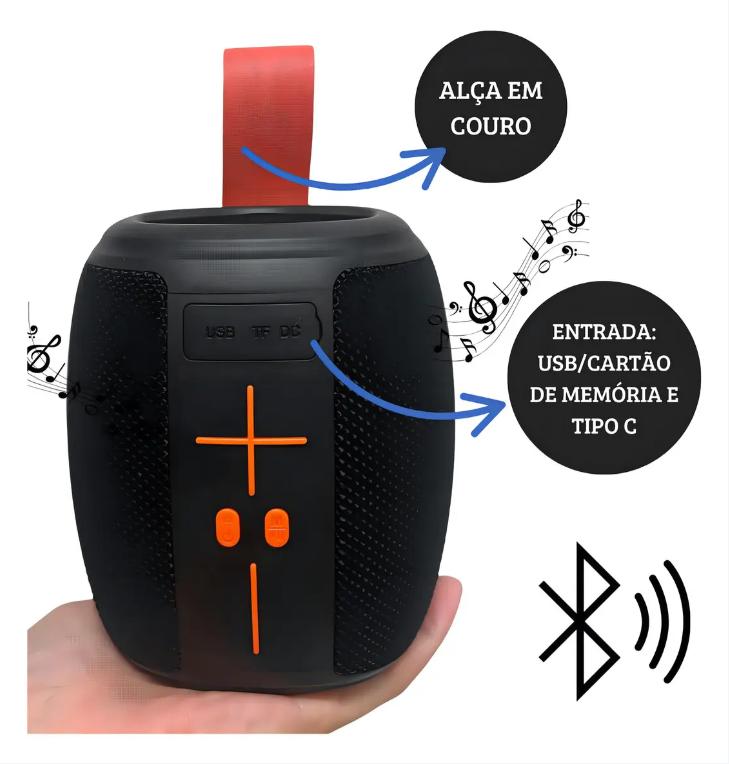 Caixa de Som Bluetooth Portátil 50w Led Tws Ka-8596 cor preto