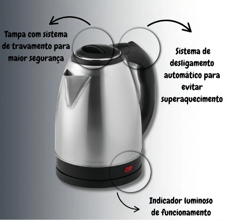 Chaleira Elétrica Loja Flix 1,8L Inox Desligamento Automático