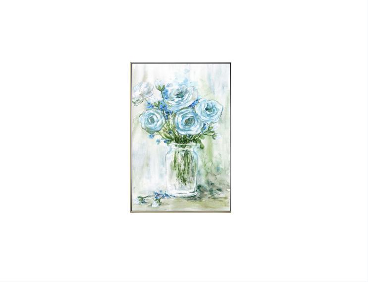 Hand Painted Abstract Floral Paintings with Silver Outer Frame 60*90 cm