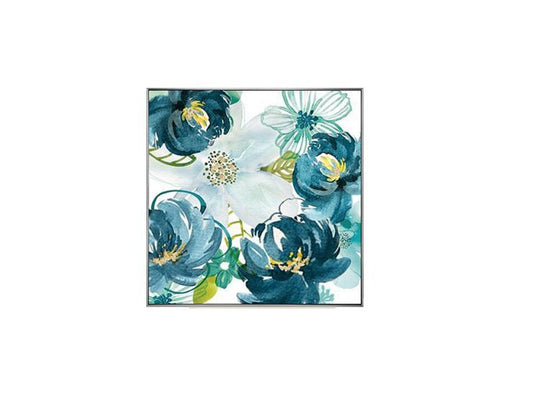 Hand Painted Abstract Floral Paintings with Silver Outer Frame 80*80 cm