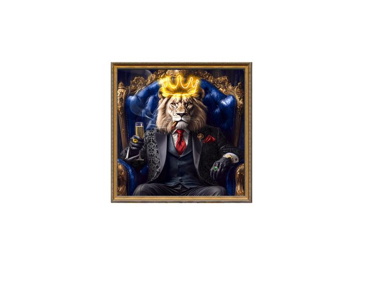 LED Lion King Wall Art Living Room Office Decorations Oversized Artwork for Walls Cool Canvas Painting Abstract Art Textured Looking (24x24 inch)